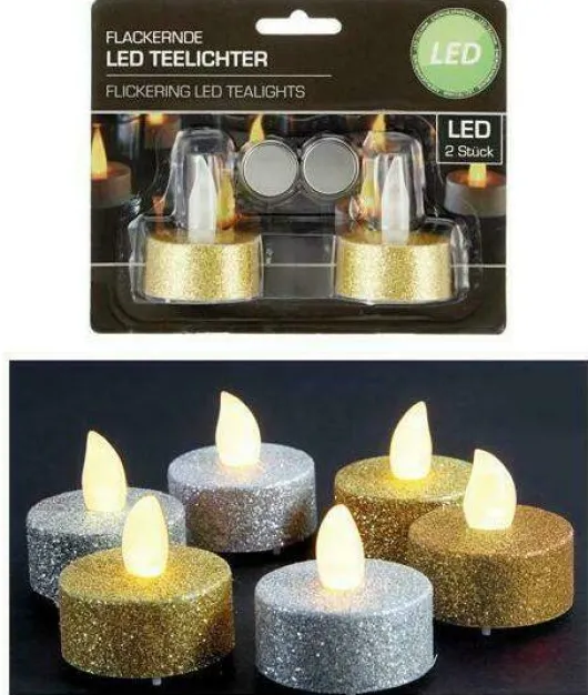 LED Teelichter Glitter Silber 2er Set