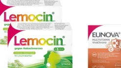 Lemocin gegen Halsschmerzen 2 x 50 Lutschtabletten + gratis Eunova VivaChrono 2 x 10 Tabletten