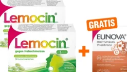 Lemocin gegen Halsschmerzen 2 x 50 Lutschtabletten + gratis Eunova VivaChrono 2 x 10 Tabletten