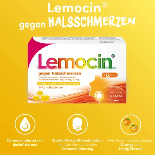 Lemocin gegen Halsschmerzen mit Honig-Zitronengeschmack 24 Lutschtabletten