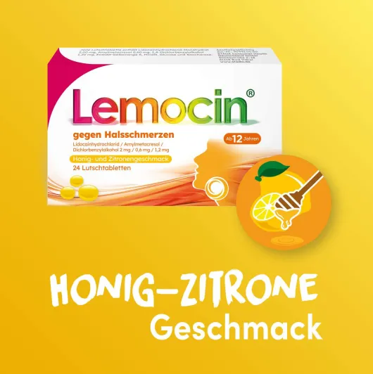 Lemocin gegen Halsschmerzen mit Honig-Zitronengeschmack 24 Lutschtabletten