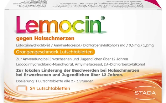 Lemocin gegen Halsschmerzen mit Orangengeschmack 24 Lutschtabletten