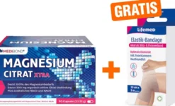 Magnesium Citrat XTRA Medibond 90 Kapseln + gratis ELASTIK-Bandage 10 cm x 3 m & Fixierklammern