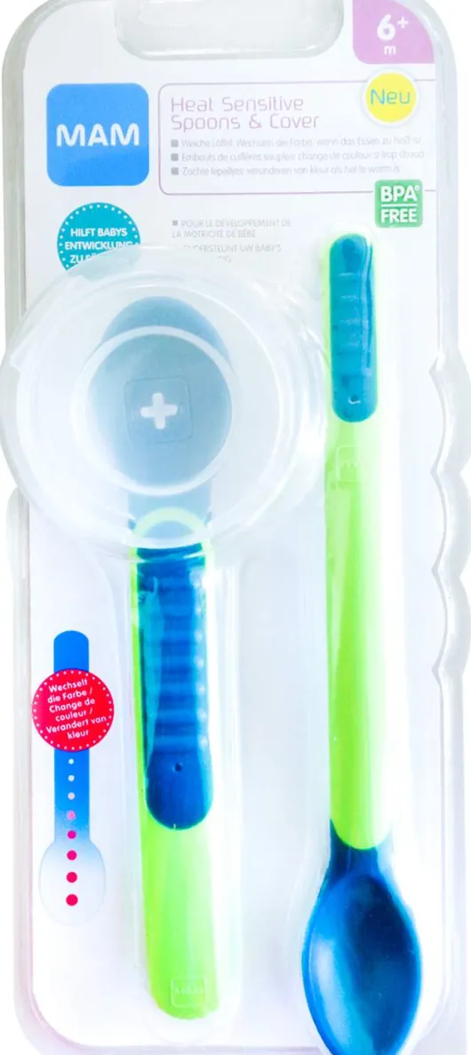 Mam Heat Sensitive Feeding Spoons & Cover 6+ Mon.