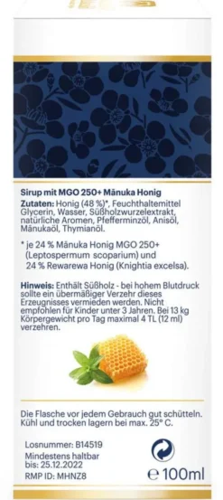 Manuka Health Mgo 250+ Manuka Honig Sirup 100 ml
