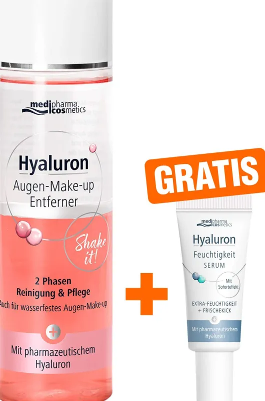 medipharma cosmetics Hyaluron Augen-Make-up Entferner 200 ml + gratis Hyaluron Feuchtigkeit Serum 5 ml