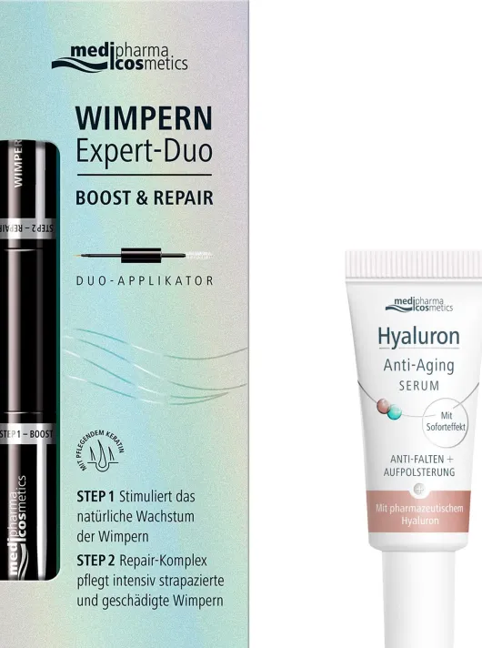 medipharma cosmetics Wimpern Expert - Duo Boost und Repair 8 ml Stift + gratis Hyaluron Anti - Aging Serum 5 ml