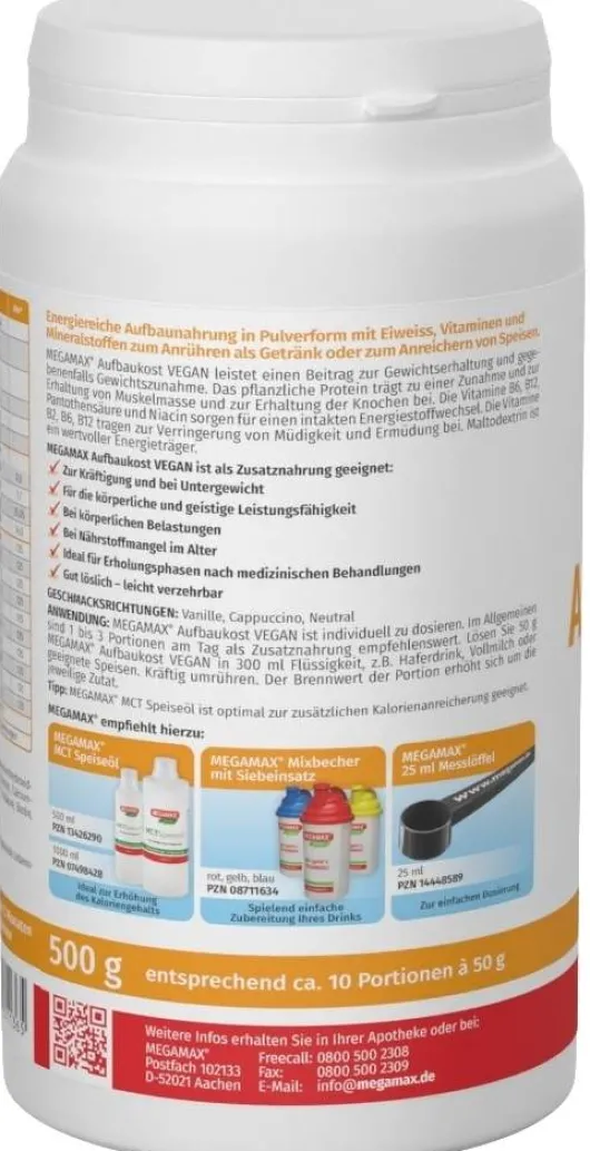 Megamax Aufbaukost Vegan Neutral 500 G Pulver