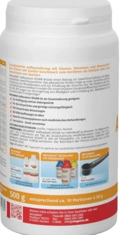 Megamax Aufbaukost Vegan Vanille 500 G Pulver