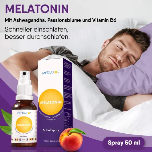 Melatonin Ashwaganda Mediakos Schlaf Spray Vegan 50 ml