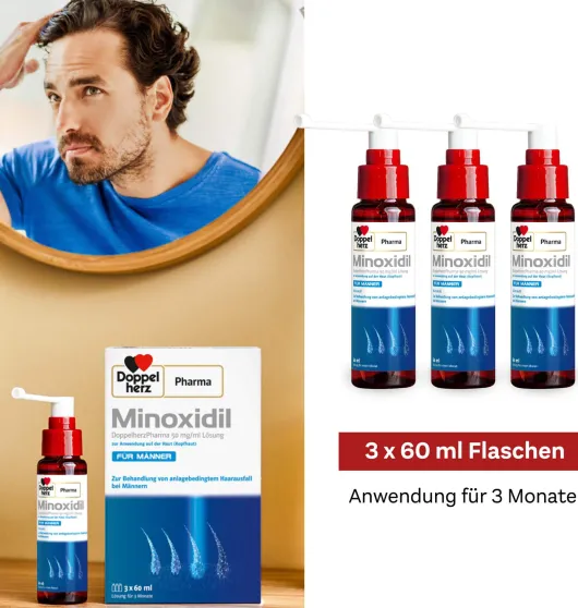 Minoxidil Doppelherz Pharma 50 mg je ml 3 x 60 ml Lösung für Männer
