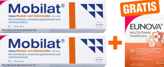 Mobilat intens Muskel- und Gelenksalbe 3 % 2 x 100 g + gratis Eunova VivaChrono 2 x 10 Tabletten