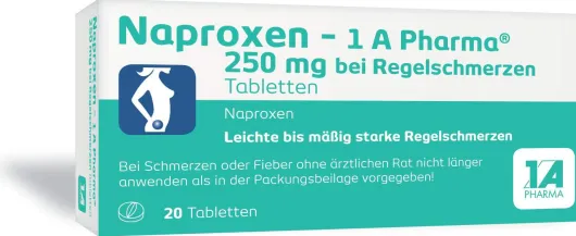 Naproxen 1A Pharma 250 mg bei Regelschmerzen 20 Tabletten