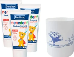 Nenedent Kinderzahncreme ohne Fluorid 0-6 Jahre 3 x 50 ml + gratis Zahnputzbecher 1 Stück