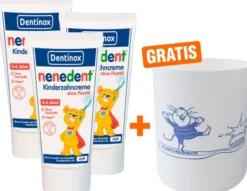 Nenedent Kinderzahncreme ohne Fluorid 0-6 Jahre 3 x 50 ml + gratis Zahnputzbecher 1 Stück