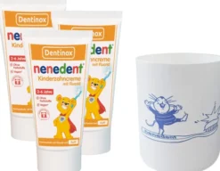 Nenedent Zahncreme m.Fluorid 3 x 50 ml 2 bis 6 Jahre + gratis Zahnputzbecher 1 Stück