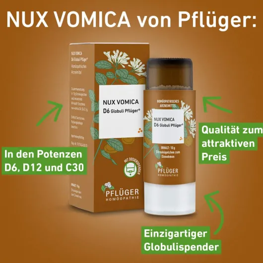 Nux Vomica D12 Globuli Pflüger Globulispender 10 g