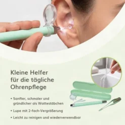 Ohrreiniger Ohrlöffel mit LED Licht und Lupe, inkl. 2 Ohrlöffel+ Ohrpinzette mit LED Licht