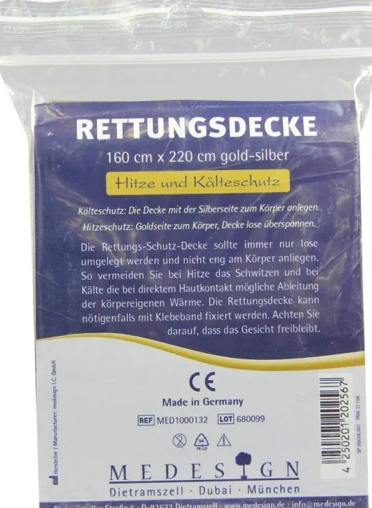 Rettungsdecke 160 X 220 cm Gold - Silber 1 Stück