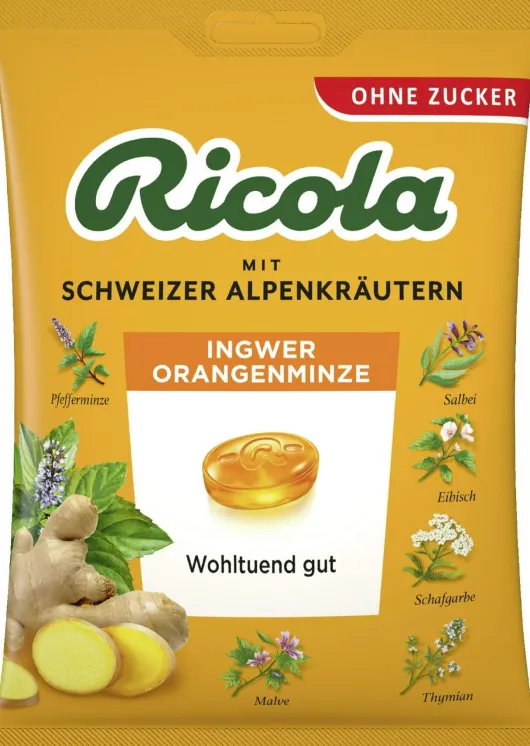 Ricola Ingwer Orangenminze - Schweizer Hustenbonbon 50 G