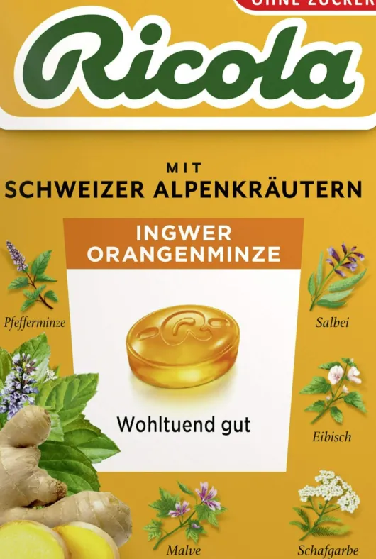 Ricola Ingwer Orangenminze - Schweizer Hustenbonbons 50 G