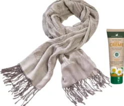 Schal mit Kaschmir, Elegant, grau + Handcreme Kamille Gratis