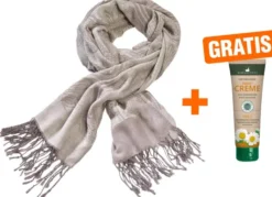 Schal mit Kaschmir, Elegant, grau + Handcreme Kamille Gratis