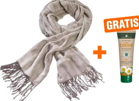 Schal mit Kaschmir, Elegant, grau + Handcreme Kamille Gratis