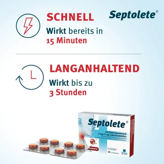 Septolete mit Cola Geschmack 3mg + 1mg 16 Lutschtabletten