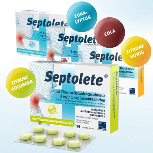 Septolete Zitronen-Holunder Geschmack 3 mg - 1mg 16 Lutschtabletten