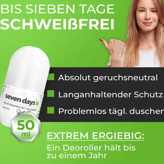 Seven Days Deo Antitranspirant Roll On Ohne Parfüm 50 ml