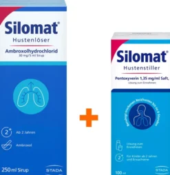 Silomat Hustenlöser Ambroxolhydrochlorid 30mg je 5ml Sirup 250 ml + Silomat Hustenstiller Pentoxyverin 100 ml