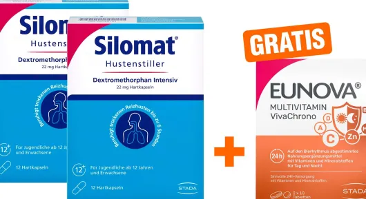 Silomat Hustenstiller Dextromethorphan Intensiv 2 x 12 Hartkapseln + gratis Eunova VivaChrono 2 x 10 Tabletten