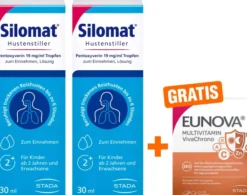 Silomat Hustenstiller Pentoxyverin 19 mg je ml 2 x 30 ml Tropfen + gratis Eunova VivaChrono 2 x 10 Tabletten