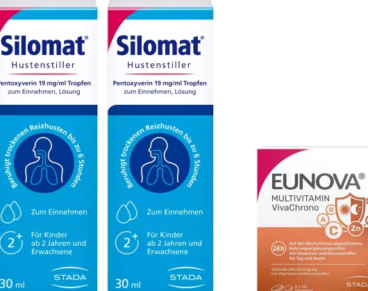 Silomat Hustenstiller Pentoxyverin 19 mg je ml 2 x 30 ml Tropfen + gratis Eunova VivaChrono 2 x 10 Tabletten