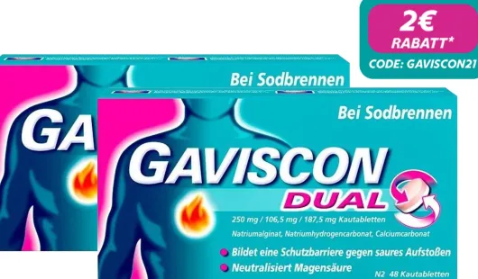 Sparset Gaviscon Dual 250 mg - 106,5 mg - 187,5 mg 2 x 48 Kautabletten