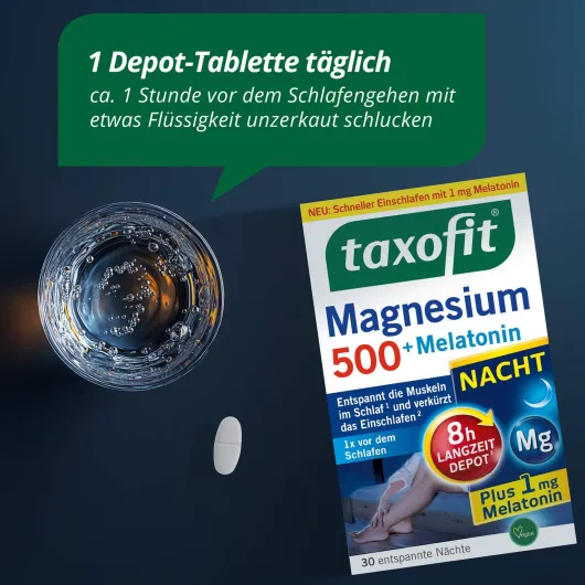 taxofit Magnesium 500 Nacht+Melatonin 30 Tabletten
