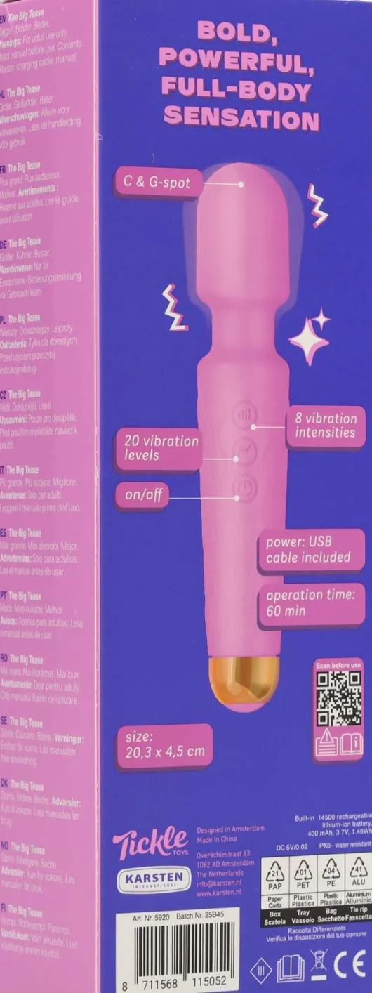 Tickle Toys Big Tease Vibrator, Hot Pink