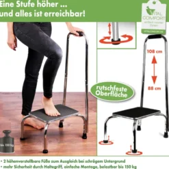 Trittstufe mit höhenverstellbarem Haltegriff 88 - 108 cm