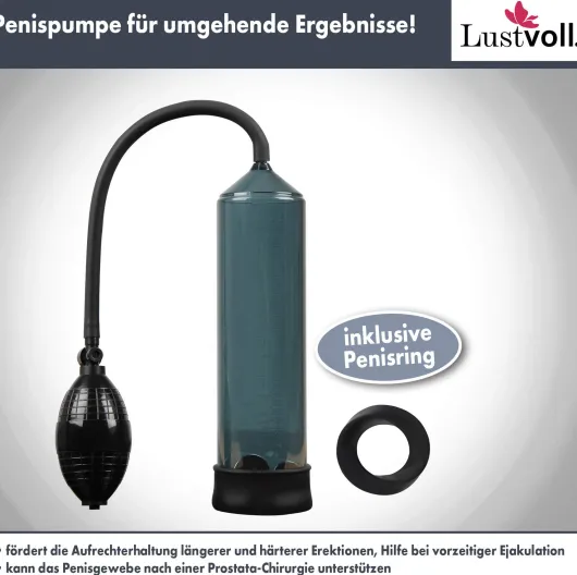 Vakuumpumpe klassisch schwarz mit Penisring gratis 1 Stück