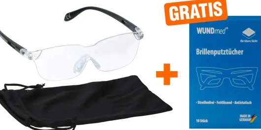 Vergrößerungsbrille, schwarzinkl. Aufbewahrungsbeutel + Gratis Brillenputztücher 10 Stück