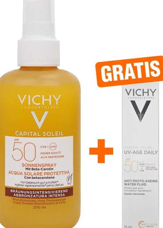 Vichy Capital Soleil bräunungsintensivierendes Sonnenspray LSF 50 200 ml + gratis Capital Soleil UV-Age LSF 50+ 15 ml