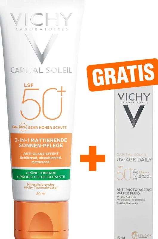 Vichy Capital Soleil mattierende Sonnenpflege LSF 50+ 50 ml + gratis Vichy Capital Soleil UV-Age Daily LSF 50+ 15 ml