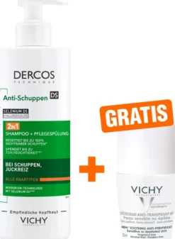 Vichy Dercos Anti-Schuppen 2in1 Shampoo + Conditioner 390 ml + gratis Vichy Deo Roll-on Anti Flecken 48h 50ml