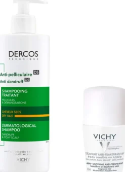 Vichy Dercos Anti-Schuppen Shampoo Trockene Kopfhaut 390 ml + gartis Vichy Deo Roll-on Anti Flecken 48h 50ml