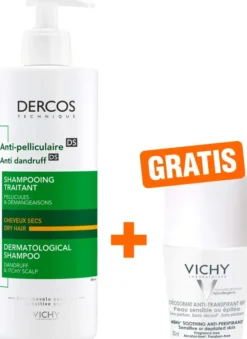 Vichy Dercos Anti-Schuppen Shampoo Trockene Kopfhaut 390 ml + gartis Vichy Deo Roll-on Anti Flecken 48h 50ml