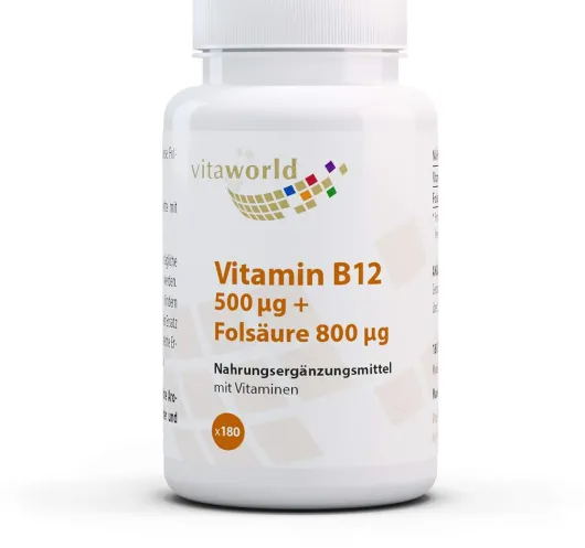 Vitamin B12 500 µg + Folsäure 800 µg 180 Tabletten