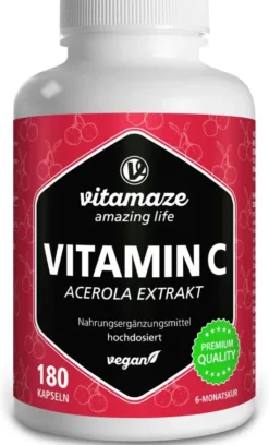 Vitamin C 160 mg Acerola Extrakt Pur Vegan 180 Kapseln
