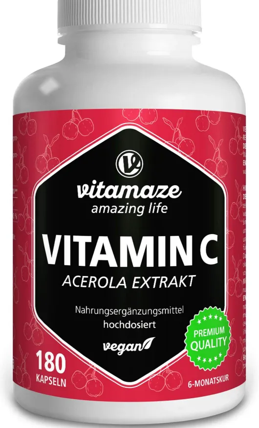 Vitamin C 160 mg Acerola Extrakt Pur Vegan 180 Kapseln