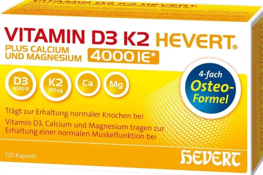 Vitamin D3 K2 Hevert plus Calcium und Magnesium 4000 IE 120 Kapseln